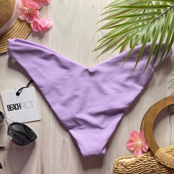 Beach Riot 👙 Ribbed Purple Tropical V-Style Bikini Bottoms 💕🏝️🐠 - Picture 6 of 7